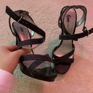 Glittery Black Strappy Heeled Sandal